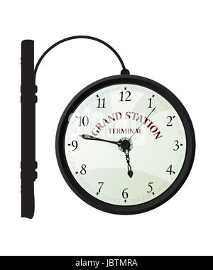 Vintage railway station clock over white background Stock Photo