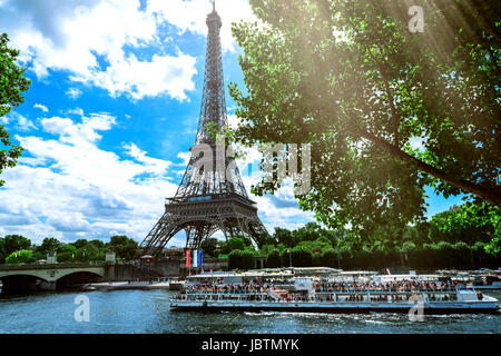 Paris, France, June 06, 2017 : Paris, the beautiful view of the Eiffel Tower on a summer day Stock Photo