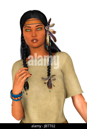 3D digital render of a beautiful native American young woman isolated on white background Stock Photo