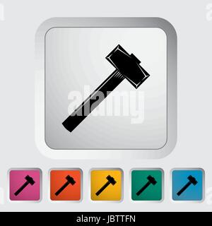 Hammer. Single flat icon on the button. Vector illustration. Stock Vector
