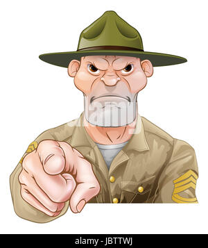 Cartoon army drill sergeant soldier pointing Stock Photo