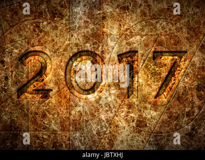 Digital illustration of the year 2017 on a marble wall. Stock Photo