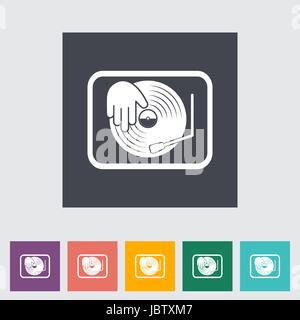 Turntable. Single flat icon on the button. Vector illustration. Stock Vector