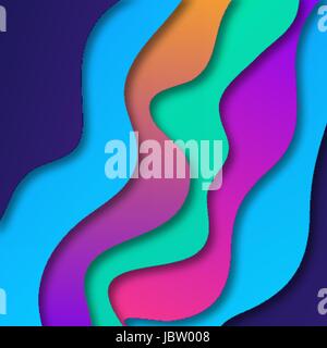 Paper art cartoon abstract blue water waves in realistic trendy craft style. Modern origami design template. Concept inspiration or idea for your projects. Vector illustration. Stock Vector