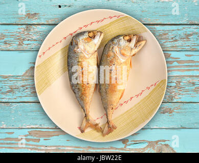 mackerel fried on a dish (thai food) Stock Photo