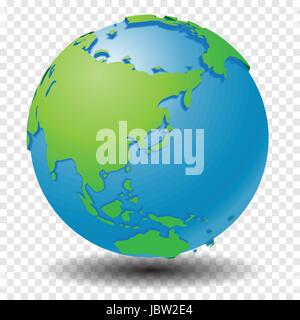 Globe with world map, show Asia region with smooth vector shadows on transparency grid - vector illustration Stock Vector