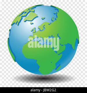 Globe with world map, show Asia region with smooth vector shadows on transparency grid - vector illustration Stock Vector