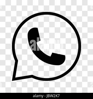 Phone rounded icon. iconic symbol inside a speech bubble, on transparency grid.  Vector Iconic Design. Stock Vector