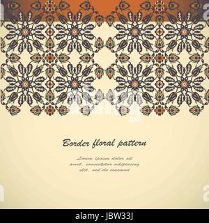 Arabesque vintage seamless border elegant floral decoration print for design template vector. Oriental flowers style pattern. Ornamental illustration  Stock Vector