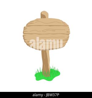Round shape blank cartoon style vector wooden sign board isolated on white background Stock Vector