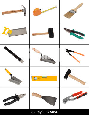 Carpentry, construction hardware tools collage Stock Photo - Alamy