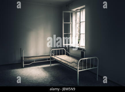 Dark room in the abandoned house Stock Photo