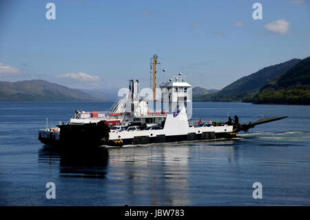 The Corran Ferry Sailing across the Corran Narrows from the Mainland, Scottish Highlands, Scotland,UK. Stock Photo