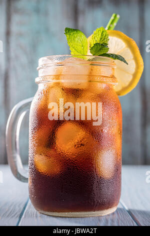 Cold brew coffee or black tea in a mason jar Stock Photo