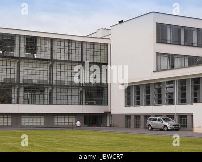 DESSAU, GERMANY - JUNE 13, 2014: The Bauhaus art school iconic building designed by architect Walter Gropius in 1925 is a listed masterpiece of modern architecture Stock Photo