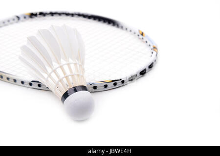 new shuttlecock and racket isolated on  white background Stock Photo