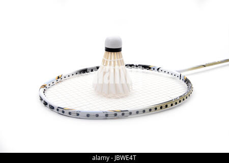 new shuttlecock and racket isolated on  white background Stock Photo