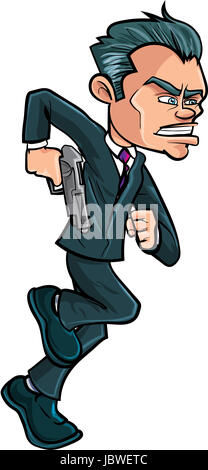 Cartoon running spy in a suit with a gun. Isolated Stock Photo