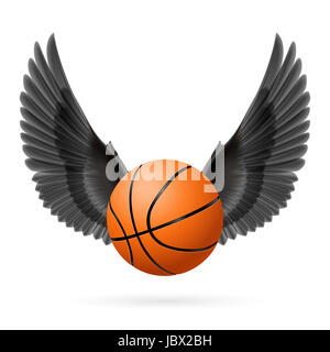 Black wings with  basketball  on  white background Stock Photo