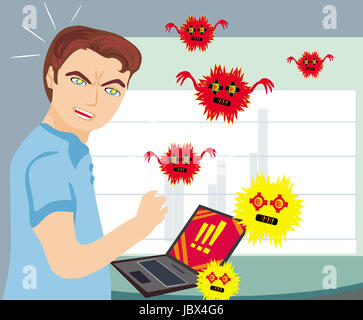 Computer virus attacking laptop Stock Photo