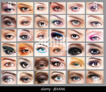 Mascara. Great Variety of Women's Eyes. Set of Eyeshadow Stock Photo