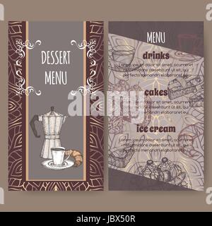 Color dessert menu card templates based on hand drawn sketch Stock Vector