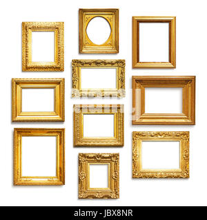 Set of antique golden frames on white background Stock Photo