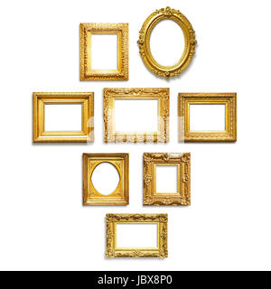 Set of antique golden frames on white background Stock Photo