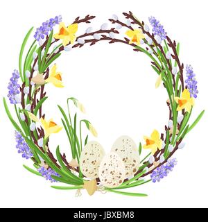 Floral wreath with spring flowers. Botanical illustration. Pastel colors. Vector. Stock Vector