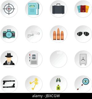 Spy tools set flat icons Stock Vector