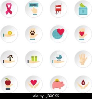 Charity set flat icons Stock Vector