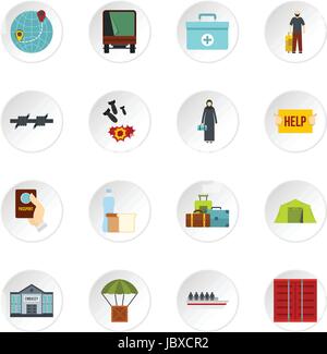 Refugees problem set flat icons Stock Vector