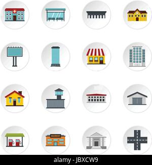 City infrastructure items set flat icons Stock Vector