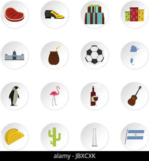 Argentina travel items icons set in flat style Stock Vector