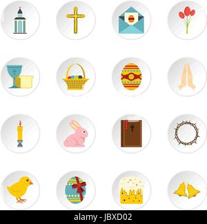 Easter items icons set in flat style Stock Vector
