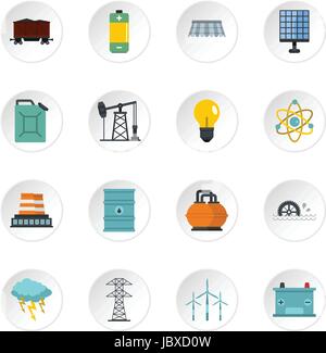 Energy sources items icons set in flat style Stock Vector