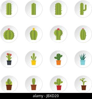 Different cactuses icons set in flat style Stock Vector
