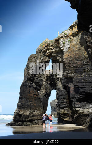 Natural rock arches on Cathedrals beach in Galicia, Northern Spain. Cantabric coast,  Galicia, Spain. Stock Photo