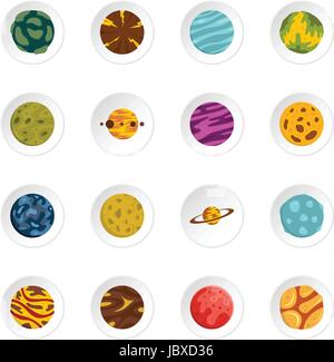 Fantastic planets icons set in flat style Stock Vector