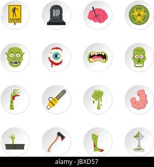 Zombie icons set in flat style Stock Vector