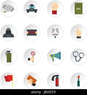 Protest icons set in flat style Stock Vector
