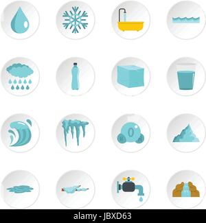Water icons set in flat style Stock Vector