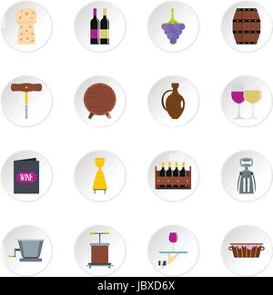 Wine icons set in flat style Stock Vector