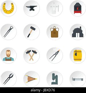 Blacksmith icons set in flat style Stock Vector