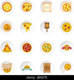 Pizza icons set in flat style Stock Vector