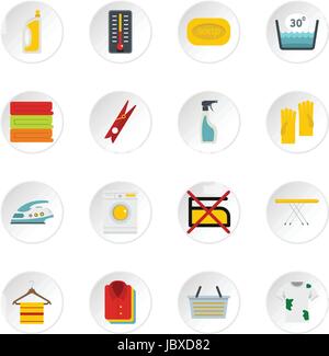 Laundry icons set in flat style Stock Vector