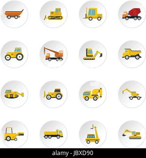 Building vehicles icons set in flat style Stock Vector