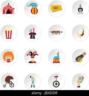Circus entertainment icons set, flat style Stock Vector