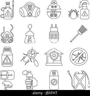 Pest control tools icons set, outline style Stock Vector