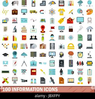 100 information icons set, flat style Stock Vector